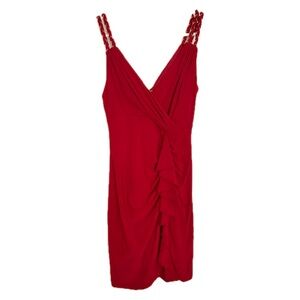 Cache Scarlet Double Strap Golden Beaded Details Mini Dress